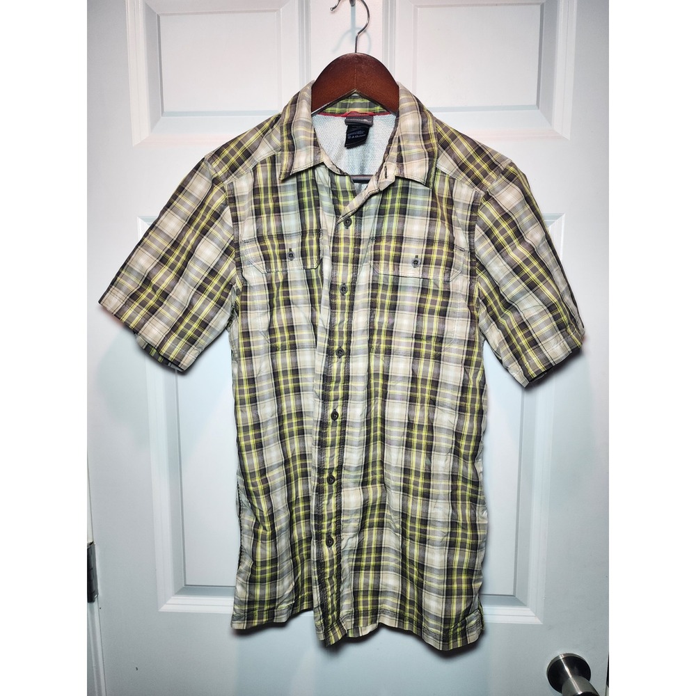 The North Face Men's Small Plaid Short Sleeve Hiking Shirt Brown Green Mesh Back